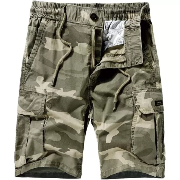 chouyatou Mens Drawstring Waist Camouflage Printed Outdoor Summer Cargo ShortsKhaki