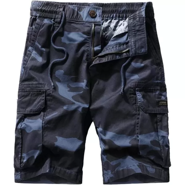 chouyatou Mens Drawstring Waist Camouflage Printed Outdoor Summer Cargo ShortsNavy Blue