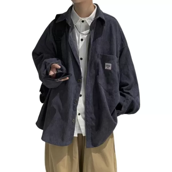 chouyatou Mens Vintage Casual Corduroy Shirt Tops Long Sleeve Button Down Oversized Cowboy Corduroy Jacket ShacketDark Gray