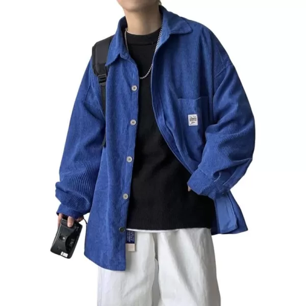 chouyatou Mens Vintage Casual Corduroy Shirt Tops Long Sleeve Button Down Oversized Cowboy Corduroy Jacket ShacketRoyal Blue