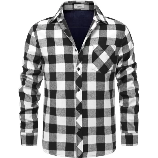 chouyatou Mens Winter Long Sleeve Sherpa Lined Warm Button Up Front Plaid Flannel Shirt JacketBlackwhite