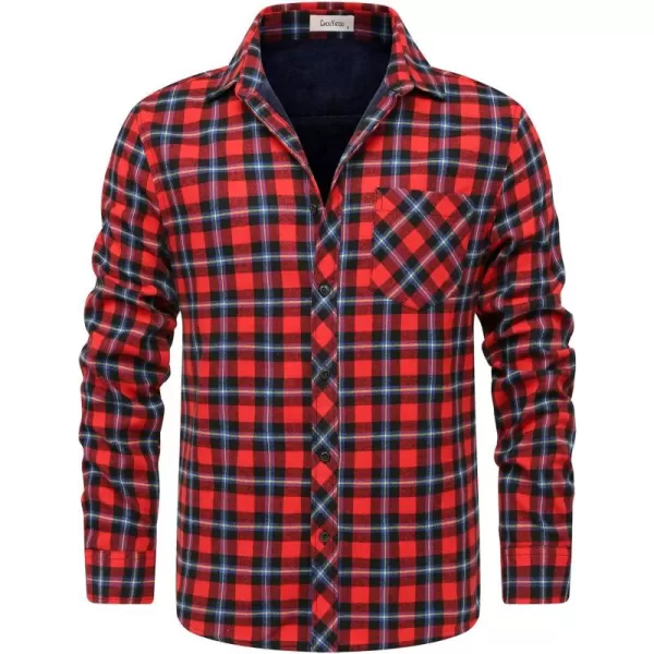 chouyatou Mens Winter Long Sleeve Sherpa Lined Warm Button Up Front Plaid Flannel Shirt JacketRedblue