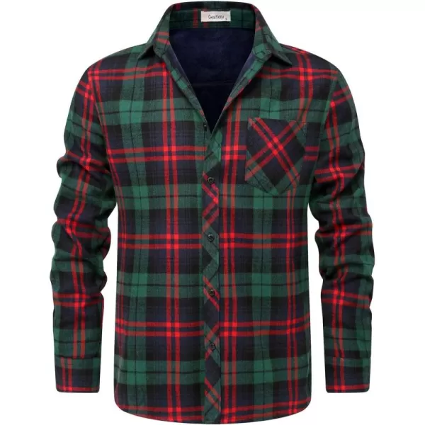 chouyatou Mens Winter Long Sleeve Sherpa Lined Warm Button Up Front Plaid Flannel Shirt JacketRedgreen