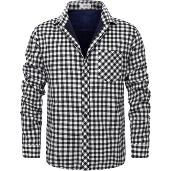 chouyatou Mens Winter Long Sleeve Sherpa Lined Warm Button Up Front Plaid Flannel Shirt JacketSmallblack