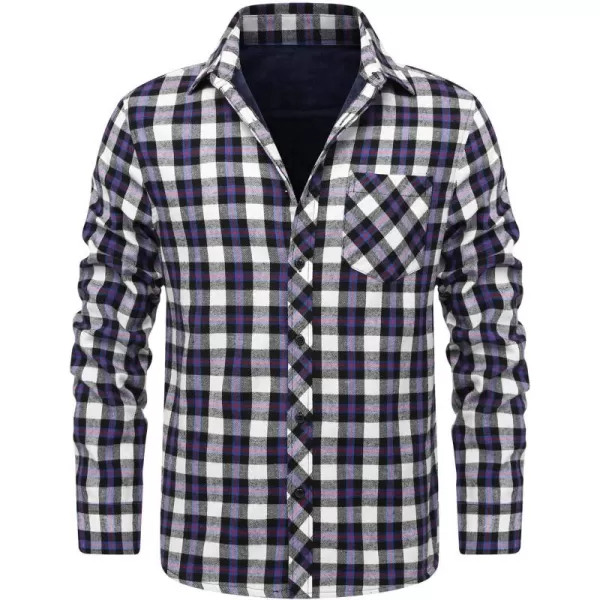 chouyatou Mens Winter Long Sleeve Sherpa Lined Warm Button Up Front Plaid Flannel Shirt JacketWhitepurple