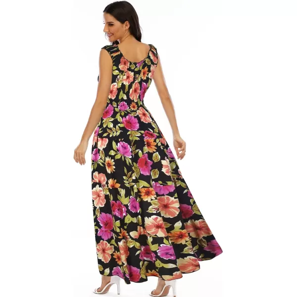 OSTOO Womens 2024 Summer Boho Floral Print Tiered Casual Flowy Long Maxi DressBlack Flowers