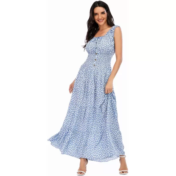 OSTOO Womens 2024 Summer Boho Floral Print Tiered Casual Flowy Long Maxi DressBlue