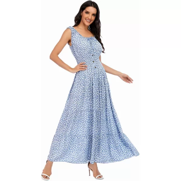 OSTOO Womens 2024 Summer Boho Floral Print Tiered Casual Flowy Long Maxi DressBlue