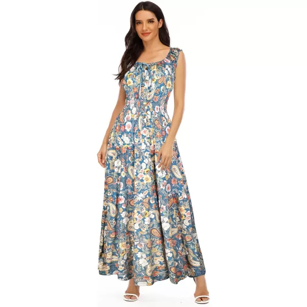 OSTOO Womens 2024 Summer Boho Floral Print Tiered Casual Flowy Long Maxi DressBlue Cashew Floral