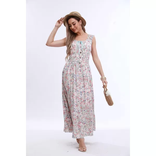 OSTOO Womens 2024 Summer Boho Floral Print Tiered Casual Flowy Long Maxi DressBlue Flower