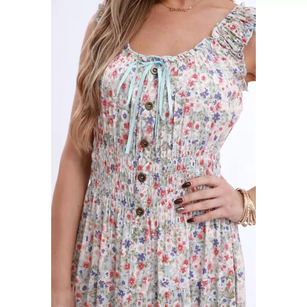 OSTOO Womens 2024 Summer Boho Floral Print Tiered Casual Flowy Long Maxi DressBlue Flower