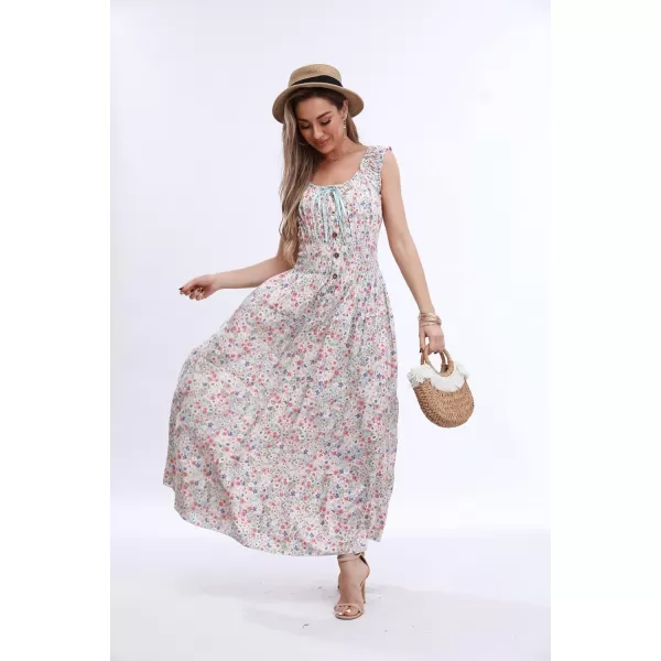 OSTOO Womens 2024 Summer Boho Floral Print Tiered Casual Flowy Long Maxi DressBlue Flower