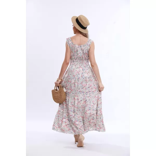 OSTOO Womens 2024 Summer Boho Floral Print Tiered Casual Flowy Long Maxi DressBlue Flower