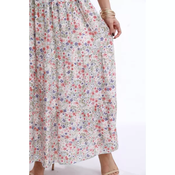 OSTOO Womens 2024 Summer Boho Floral Print Tiered Casual Flowy Long Maxi DressBlue Flower