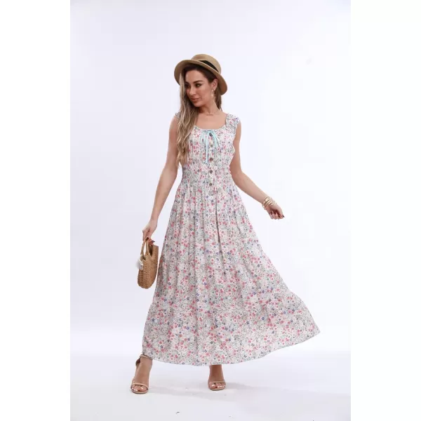 OSTOO Womens 2024 Summer Boho Floral Print Tiered Casual Flowy Long Maxi DressBlue Flower