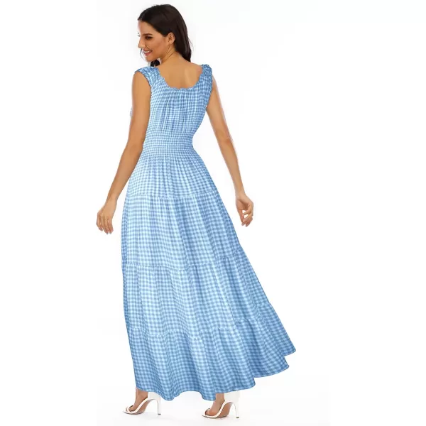 OSTOO Womens 2024 Summer Boho Floral Print Tiered Casual Flowy Long Maxi DressBlue Plaid