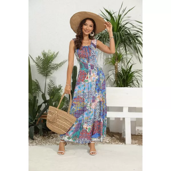 OSTOO Womens 2024 Summer Boho Floral Print Tiered Casual Flowy Long Maxi DressBlue Purple Green Flower