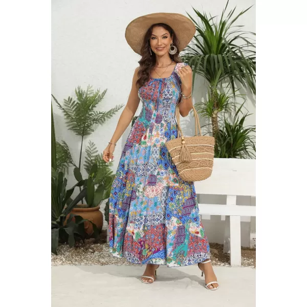 OSTOO Womens 2024 Summer Boho Floral Print Tiered Casual Flowy Long Maxi DressBlue Purple Green Flower