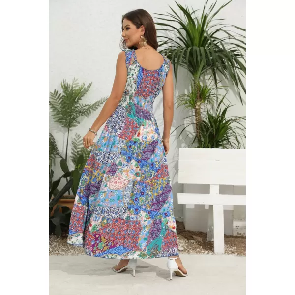 OSTOO Womens 2024 Summer Boho Floral Print Tiered Casual Flowy Long Maxi DressBlue Purple Green Flower