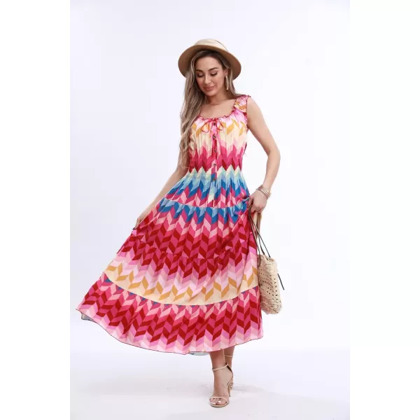 OSTOO Womens 2024 Summer Boho Floral Print Tiered Casual Flowy Long Maxi DressColor Striped