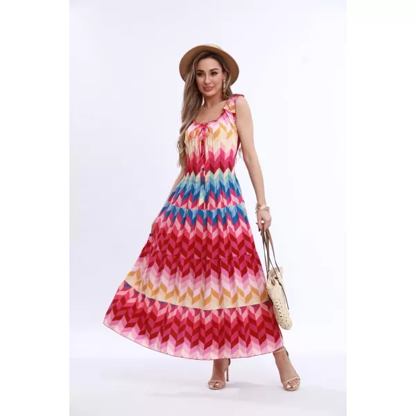OSTOO Womens 2024 Summer Boho Floral Print Tiered Casual Flowy Long Maxi DressColor Striped