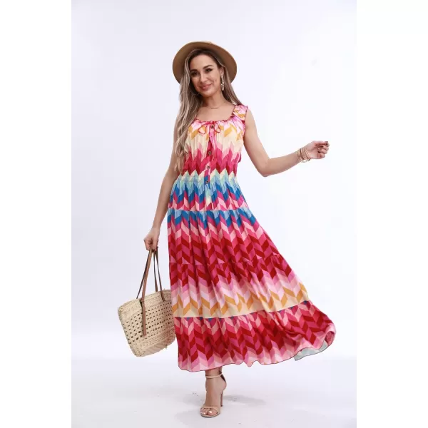OSTOO Womens 2024 Summer Boho Floral Print Tiered Casual Flowy Long Maxi DressColor Striped