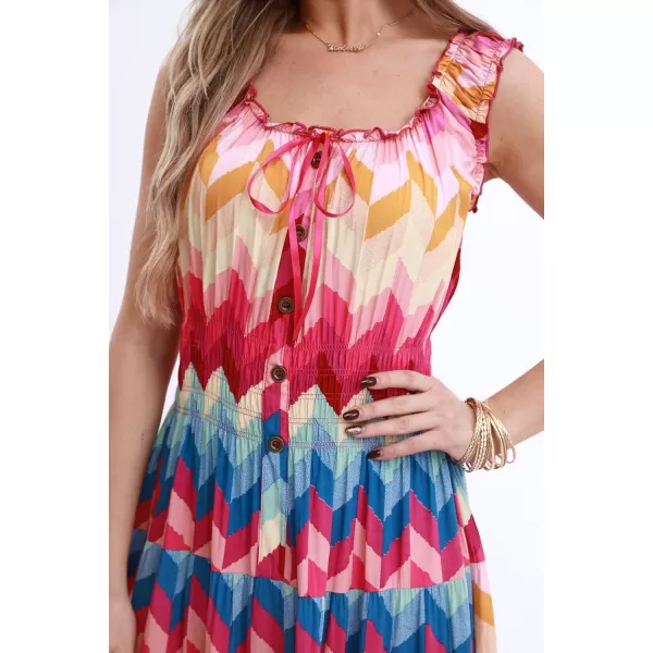 OSTOO Womens 2024 Summer Boho Floral Print Tiered Casual Flowy Long Maxi DressColor Striped