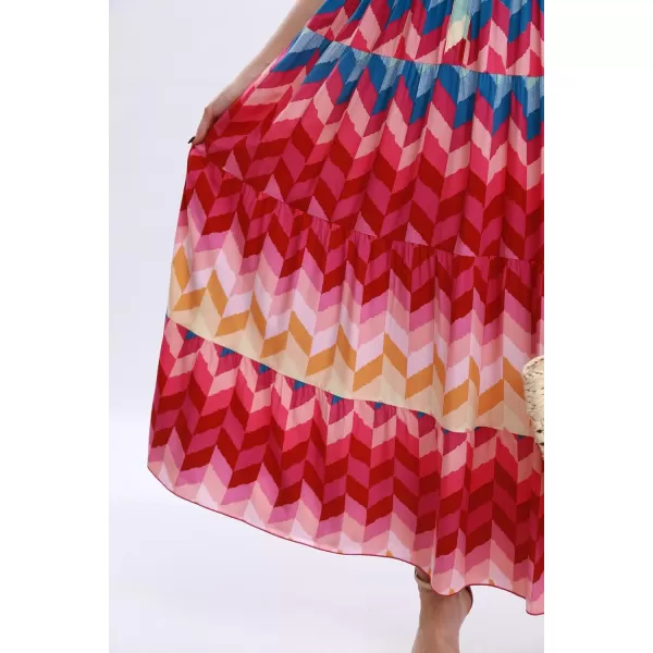 OSTOO Womens 2024 Summer Boho Floral Print Tiered Casual Flowy Long Maxi DressColor Striped