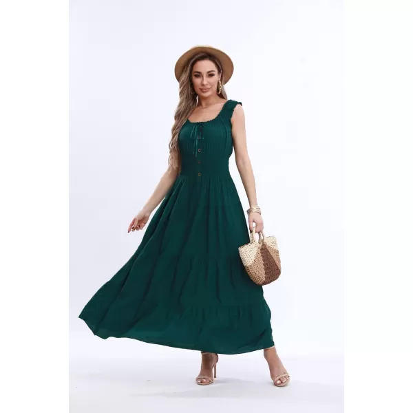 OSTOO Womens 2024 Summer Boho Floral Print Tiered Casual Flowy Long Maxi DressDark Green