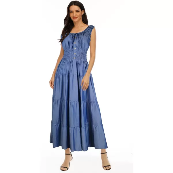 OSTOO Womens 2024 Summer Boho Floral Print Tiered Casual Flowy Long Maxi DressDeep Blue Denim