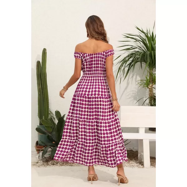 OSTOO Womens 2024 Summer Boho Floral Print Tiered Casual Flowy Long Maxi DressGrape Polka Dot