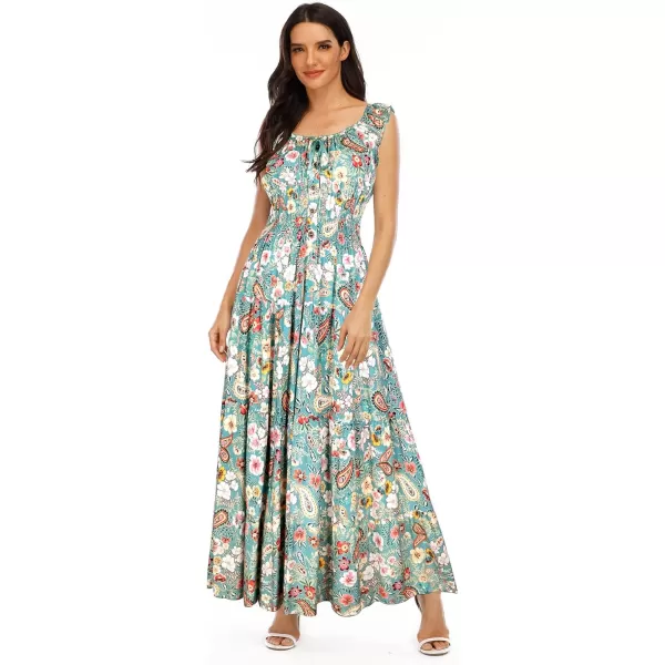 OSTOO Womens 2024 Summer Boho Floral Print Tiered Casual Flowy Long Maxi DressGreen Cashew Floral