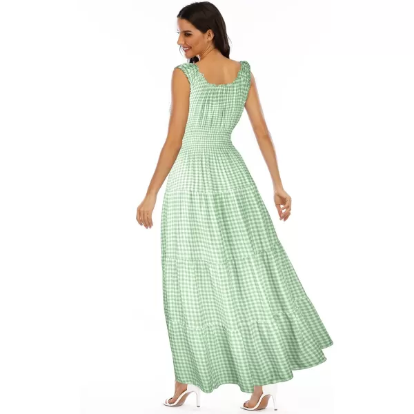 OSTOO Womens 2024 Summer Boho Floral Print Tiered Casual Flowy Long Maxi DressGreen Plaid