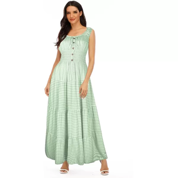 OSTOO Womens 2024 Summer Boho Floral Print Tiered Casual Flowy Long Maxi DressGreen Plaid