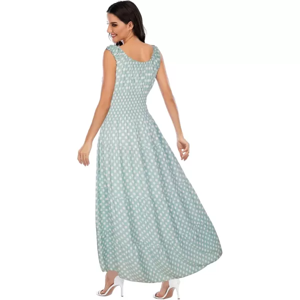 OSTOO Womens 2024 Summer Boho Floral Print Tiered Casual Flowy Long Maxi DressGreen Polka Dot
