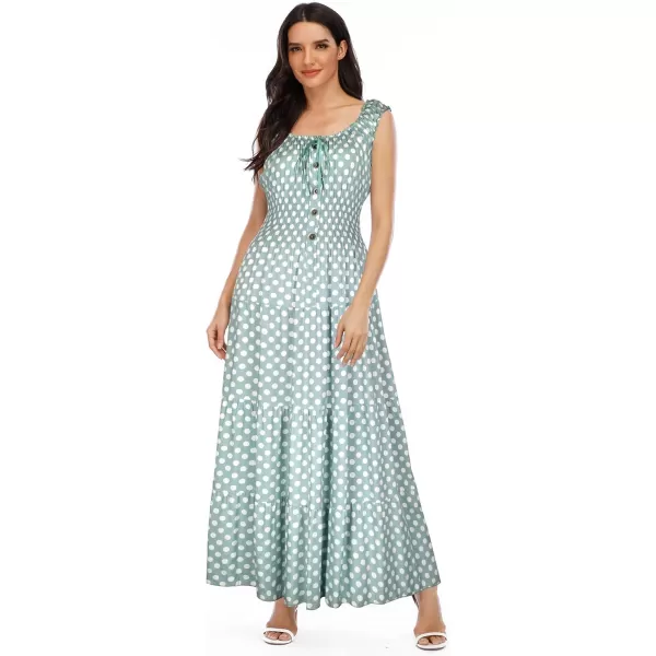 OSTOO Womens 2024 Summer Boho Floral Print Tiered Casual Flowy Long Maxi DressGreen Polka Dot