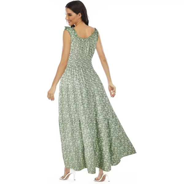 OSTOO Womens 2024 Summer Boho Floral Print Tiered Casual Flowy Long Maxi DressLittle Green Flowers