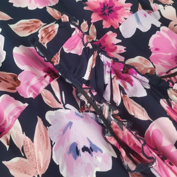 OSTOO Womens 2024 Summer Boho Floral Print Tiered Casual Flowy Long Maxi DressNavy Blue Flowers