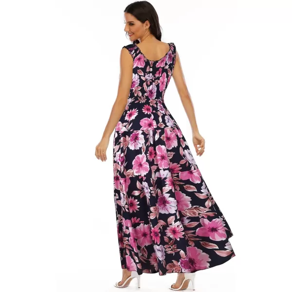 OSTOO Womens 2024 Summer Boho Floral Print Tiered Casual Flowy Long Maxi DressNavy Blue Flowers