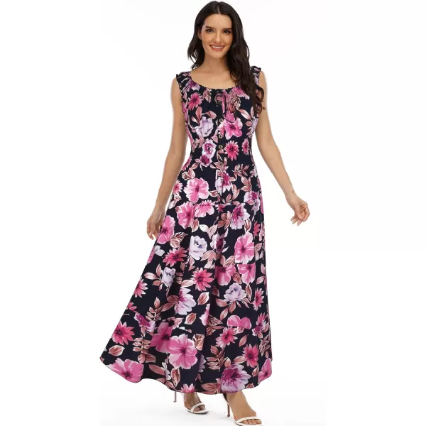 OSTOO Womens 2024 Summer Boho Floral Print Tiered Casual Flowy Long Maxi DressNavy Blue Flowers