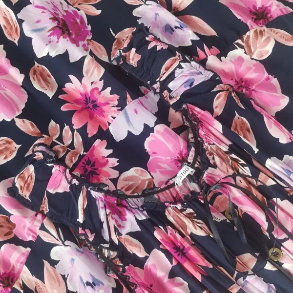 OSTOO Womens 2024 Summer Boho Floral Print Tiered Casual Flowy Long Maxi DressNavy Blue Flowers