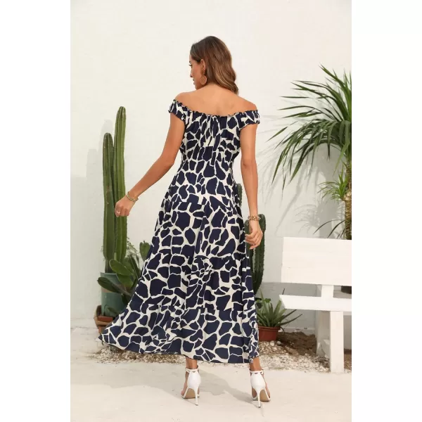 OSTOO Womens 2024 Summer Boho Floral Print Tiered Casual Flowy Long Maxi DressNavy Blue Rocks Flower