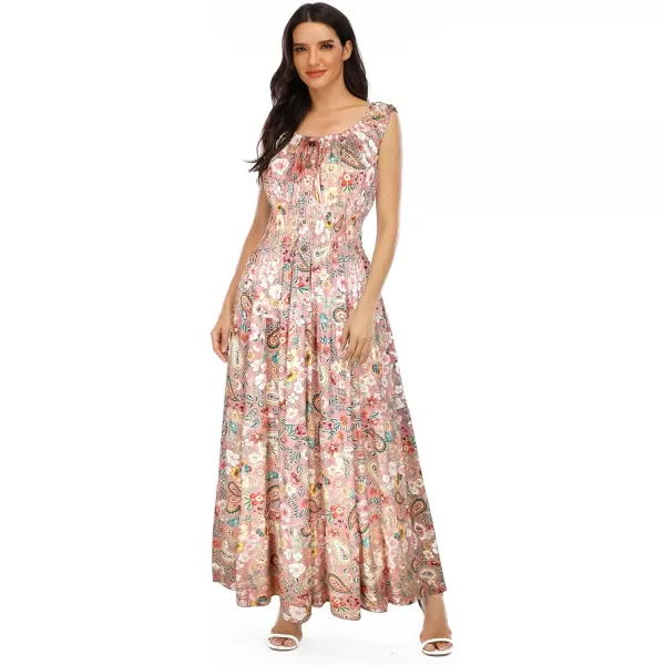 OSTOO Womens 2024 Summer Boho Floral Print Tiered Casual Flowy Long Maxi DressPink Cashew Floral
