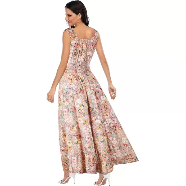 OSTOO Womens 2024 Summer Boho Floral Print Tiered Casual Flowy Long Maxi DressPink Cashew Floral