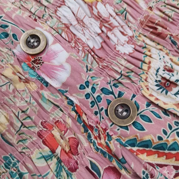 OSTOO Womens 2024 Summer Boho Floral Print Tiered Casual Flowy Long Maxi DressPink Cashew Floral