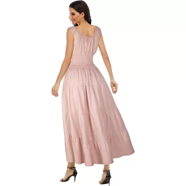 OSTOO Womens 2024 Summer Boho Floral Print Tiered Casual Flowy Long Maxi DressPink Denim