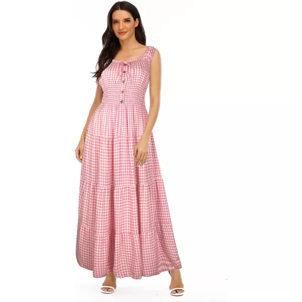 OSTOO Womens 2024 Summer Boho Floral Print Tiered Casual Flowy Long Maxi DressPink Plaid