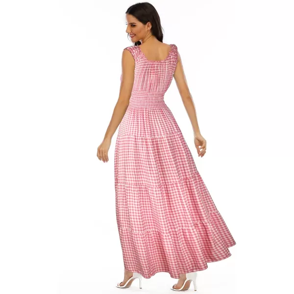 OSTOO Womens 2024 Summer Boho Floral Print Tiered Casual Flowy Long Maxi DressPink Plaid