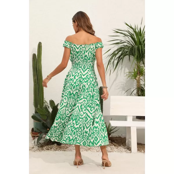OSTOO Womens 2024 Summer Boho Floral Print Tiered Casual Flowy Long Maxi DressPrint Green Geometry