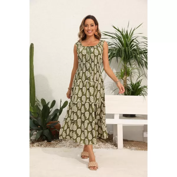 OSTOO Womens 2024 Summer Boho Floral Print Tiered Casual Flowy Long Maxi DressPrint Light Green